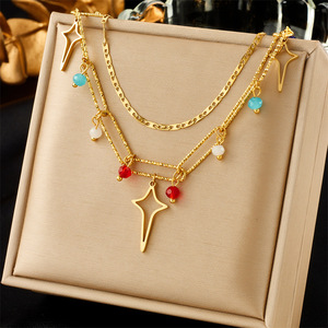 Nouveaux bijoux de mode en acier inoxydable Zircon pierre à la mode multicouche <span class=keywords><strong>perle</strong></span> papillon amour Portrait pendentif <span class=keywords><strong>collier</strong></span> pour les femmes - Product Image 6