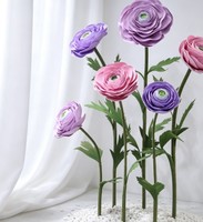 Bunga Ranunculus Peony EVA Ungu Oranye Raksasa Langsung dari Pabrik 5pcs untuk Dekorasi Latar Belakang Panggung Fotografi Pernikahan