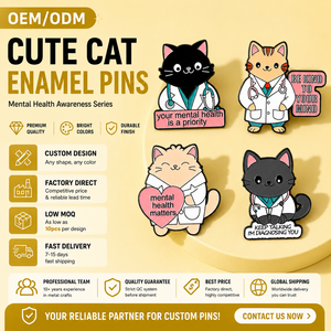Broche personnalisée en émail métallique pour médecins en psychiatrie, motif chat, avec stéthoscope en alliage et citation inspirante, pour chapeau et uniforme médical - Product Image 2
