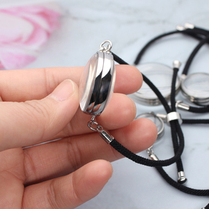 In acciaio inox memoria vivente medaglione nero corda bracciale 17/23/28/30mm doppio vetro curvo medaglione adatto fascino galleggiante gioielli - Product Image 4