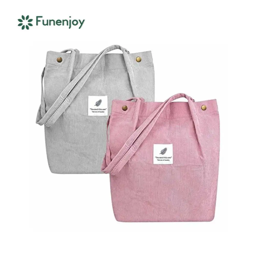 Custom Corduroy Tote Bag for Women Girl Canvas Handbags Shoulder Purse Reusable Shopping Tote Bags with logo printed