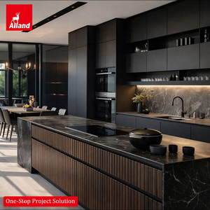 Alland Popular Sale Luxury Custom Flat Slab Door Plywood Wood Melamine Matte Modern Black Kitchen <strong>Cabinet</strong> With Contemporary - Product Image 3