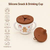 Gobelet d'apprentissage en silicone personnalisé OEM pour tout-petits avec 2 couvercles interchangeables (croix et paille) - Tasse d'alimentation de Noël