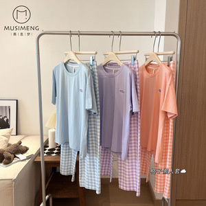 Casual Women's Lounge Set Summer Spring Outdoor Wearable <b>Pyjamas</b> Crew Neck Sleep Set Elastic Waist <b>Cropped</b> Pants - Product Image 2