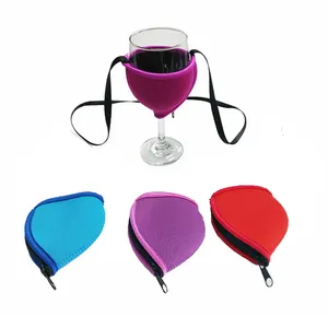 Neoprene insulator solid color Red Wine Goblet cooler wine glass holder cup sleeve with zipper and strap design