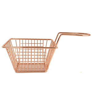 Copper Square Mini French Fry <b>Basket</b> Metal Mesh Serving <b>Tray</b> For Restaurant Snacks And American Desserts - Product Image 2