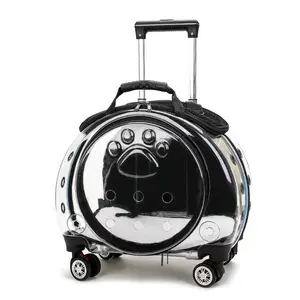 Trolley Cart To Use For Pet Carrier Transparent Whole View For Cats Dogs Small Animals Pet Carrier Bag With Wheels