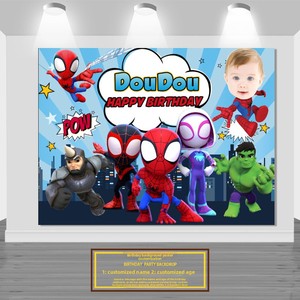 Decoraciones para Fiesta de Cumpleaños Infantil con Temática de <span class=keywords><strong>Spider</strong></span>-<span class=keywords><strong>Man</strong></span> y sus Increíbles Amigos, Banner y Fondo de Cartón KT con Impresión Digital - Product Image 2