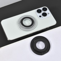 Support de téléphone magnétique double face en aluminium, triple charnière, entièrement pliable, avec anneau métallique