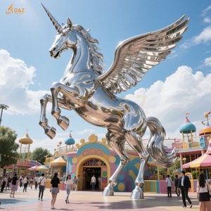 Construction personnalisée entrée <span class=keywords><strong>Europe</strong></span> <span class=keywords><strong>mythe</strong></span> grand 304/316SS miroir polonais géant en acier inoxydable aile licornes saut Statue pour décoration publique - Product Image 6
