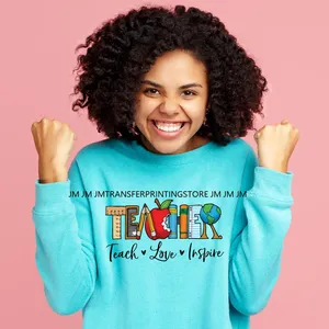 Autocollants de transfert thermique DTF lavables et prêts à poser pour sweat-shirts, motifs floraux, enseignante, style Coquette Latina Maestra, pour l'école - Product Image 4