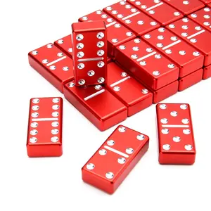Atacado luxo duplo 6 domino conjunto de blocos, 28 pçs 5010 colorido metal domino jogo você pode personalizar para jogo de casamento