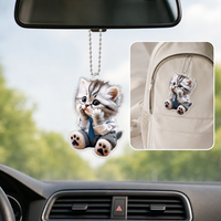 Pendentif chat en acrylique, ornement à suspendre pour voiture, porte-clés mignon, breloque pour sac à dos, accessoires de décoration intérieure de voiture, cadeau