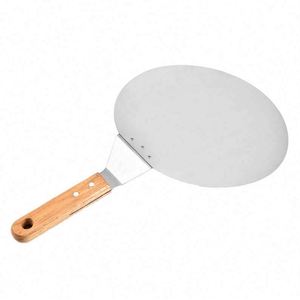 Pala para Pizza Redonda de Acero Inoxidable, Bandeja para Servir Pasteles y Pizzas, Pala Metálica para Pizza con Mango de Madera - Product Image 3