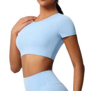 Camiseta Deportiva Ajustada para Mujer, Venta al por Mayor, Manga Corta, Top Corto para Fitness, Ligera, Transpirable, Ropa Deportiva de Alta Calidad - Product Image 2