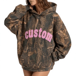 <b>Women's</b> Camo Oversized <b>Hoodie</b> Unlined Drop Shoulder Pullover With <b>Pink</b> Custom Letter Embroidery Front Pocket Autumn Sweatshirt - Product Image 1