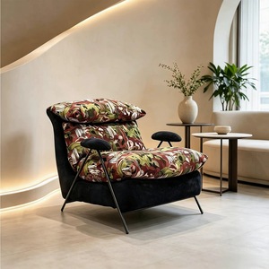 Fauteuil simple moderne style Maillard en tissu rayé, fauteuil de loisirs de luxe léger, pour bureau, balcon, canapé paresseux, appartement, salle de sport, avec rembourrage en mousse - Product Image 4
