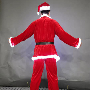ชุดซานตาคลอสผู้ชายกำมะหยี่สีแดงพร้อมเคราสีขาวและหมวกสำหรับชุดมาสคอตปาร์ตี้คริสต์มาส - Product Image 2