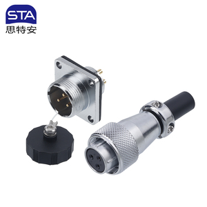 Connecteur industriel WS16, fiche aviation carrée en zinc, plaqué or, cuivre, 2, 3, 4, 5, 7, 9, 10 broches, avec gaine en PVC - Product Image 1