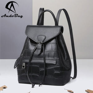 AndoBag Genuine Cow Leather <b>Backpack</b> for Women Fashion Drawstring Crocodile Pattern <b>Large</b> Capacity Shoulder Bag 8384 - Product Image 1