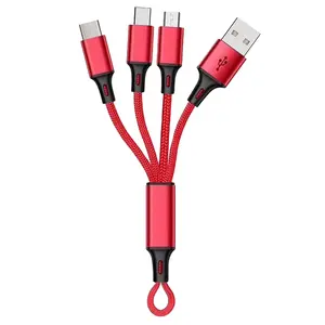 Cable de carga USB 3 en 1 llavero de Cable de 8 pines y Micro-USB y Tipo c