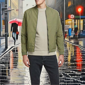 Customized Wholesale Price High Quality <b>Men's</b> Casual Bomber <b>Jackets</b> OEM Custom Front <b>Canvas</b> Waterproof Breathable Plain Dyed - Product Image 2