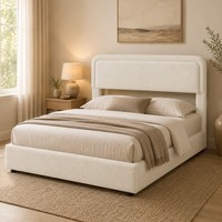 Modernes Luxus-Stoffbett mit Cremefarbenem Gepolstertem Kopfteil für Apartment-Schlafzimmer