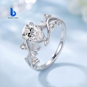 Bague en or plaqué or 10K14K18K avec <span class=keywords><strong>diamant</strong></span> de laboratoire en forme de poire certifié IGI, motif floral personnalisé, pour <span class=keywords><strong>femme</strong></span> - Product Image 1
