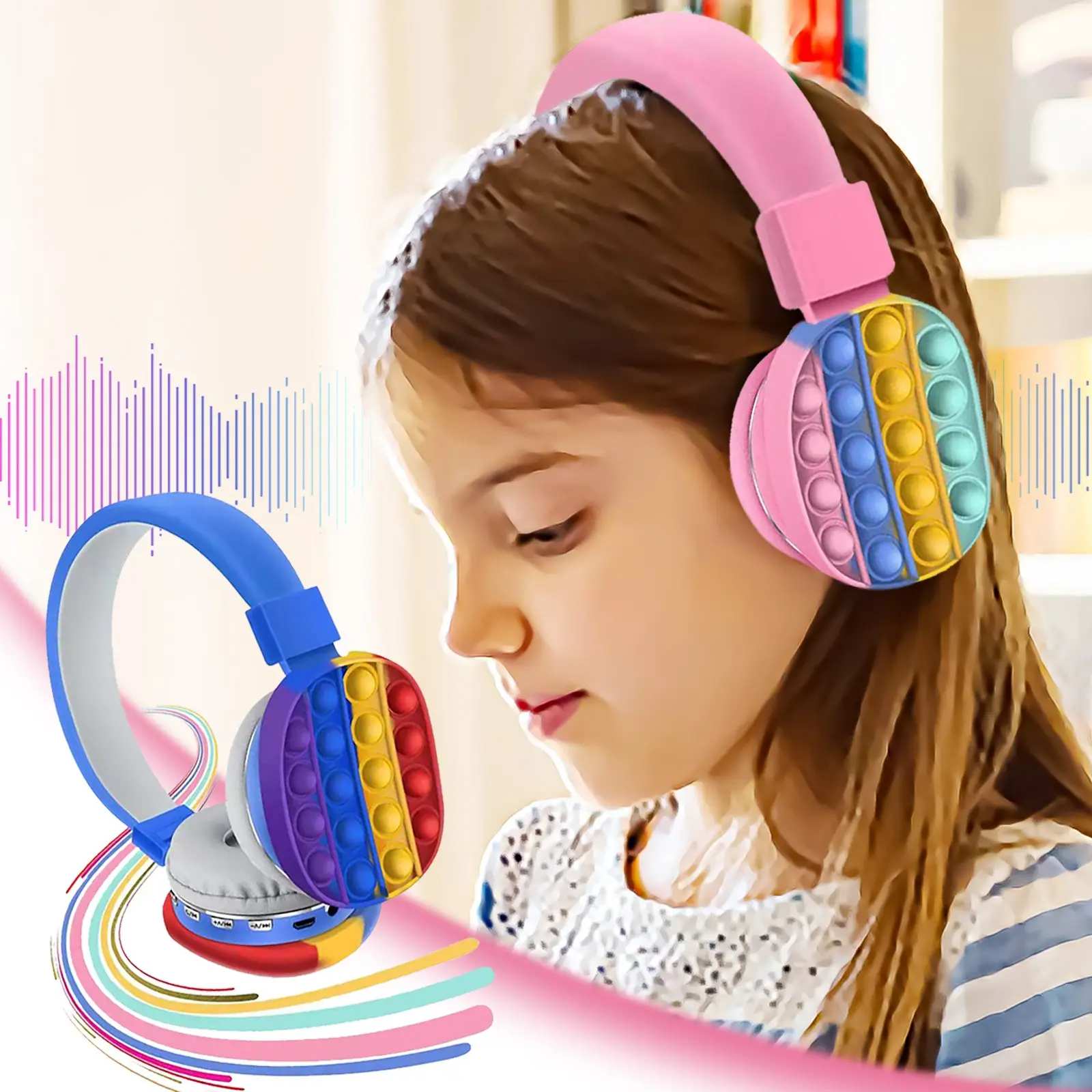 Popet Decompression Creative Silicone Stereo Headset Toy Fidget Wireless Headphone Toy Headphone Fidget Toy Tie Dye Headphone