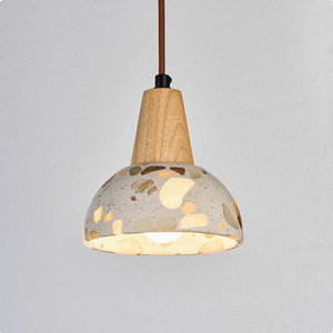 Lámpara colgante nórdica de terrazo con base de madera, moderna, para comedor, estudio, cafetería, bar - Product Image 1