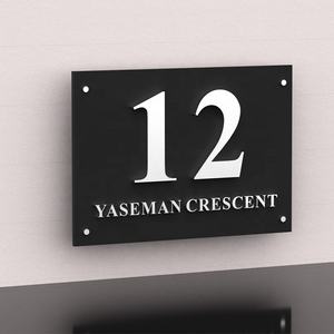 Diseño moderno corte láser negro mate y cobre espejo flotante casa número señal puerta dirección láser número placas para espacio de oficina - Product Image 2