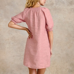 Robe Courte Décontractée d'Été pour Femme en Mélange de Lin, Col en V et Manches Courtes Bouffantes - Product Image 2