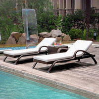 Chaise longue réglable en rotin PE, structure en aluminium, imperméable, pour extérieur, plage, piscine, jardin, hôtel, patio, avec coussin