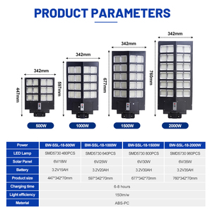 Lampione Stradale <span class=keywords><strong>LED</strong></span> <span class=keywords><strong>ad</strong></span> Alta Luminosità IP65 con Sensore e Telecomando, 500W 1000W 1500W 2000W, Pannello <span class=keywords><strong>Solare</strong></span> - Product Image 2