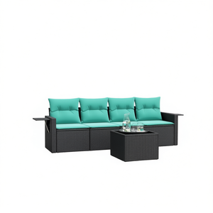 Poly <b>Rattan</b> Patio <b>Sofa</b> Set 4 Seater Outdoor Garden Furniture Contemporary Design Black With Cushions - Product Image 1