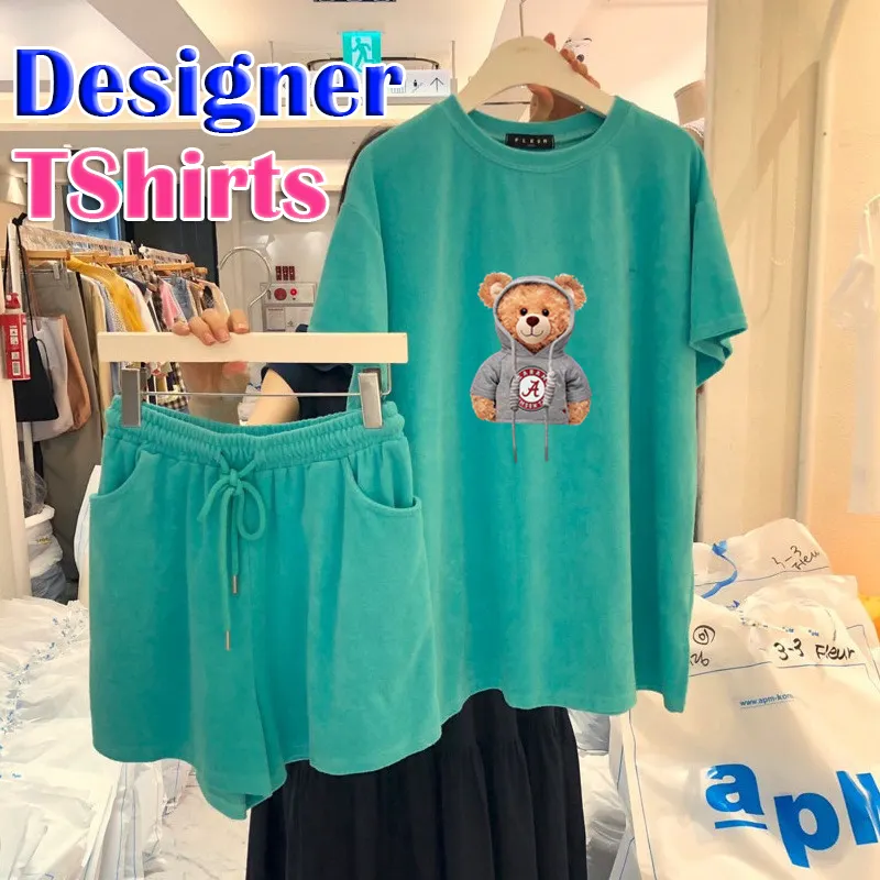 Conjunto camiseta e bermuda feminina, camiseta casual verão, duas peças, estampa feminina, conjuntos curtos, 2022