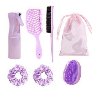 Guangzhou Playboy Hair Care <b>Set</b> Purple Massage Comb <b>Spray</b> Bottle Styling Tools Portable Egg Brush With Scrunchies And Bag - Product Image 1