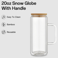 Tasses transparentes pré-percées de 20 oz, gobelet en verre à sublimation avec boule à neige à double paroi avec couvercle en bambou et paille