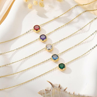 Collier Pendentif Personnalisé en Acier Inoxydable avec Pierre de Naissance Colorée (12 Mois) et Breloque CZ Colorée pour Femme - Vente en Gros