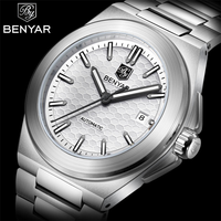 Montre mécanique automatique pour homme Benyar BY-5219M, bracelet en acier inoxydable, verre Hardlex, étanche, lumineuse, montre de sport pour affaires
