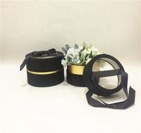 Boîte à fleurs 2 pièces en tissu satiné de haute qualité boîte-cadeau ronde en PVC avec ruban boîte d'emballage cadeau ronde pour la Saint-Valentin