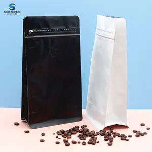 Sacchetto di caffè con valvola e cerniera Bean Factory fondo piatto stampato personalizzato 250g 1kg sacchetto di caffè personalizzato