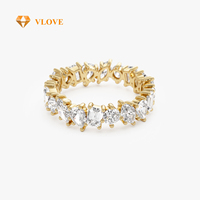 Bague Éternité Personnalisée VLOVE en Or Jaune 14K avec Diamants de Laboratoire Multi-Formes Certifiés de 1,85 CTW pour Alliance de Mariage