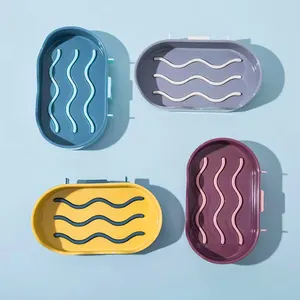 波の形のバスルームキッチンプラスチック石鹸皿容器シャワー石鹸バーケース用の2層壁掛け排水石鹸ケース