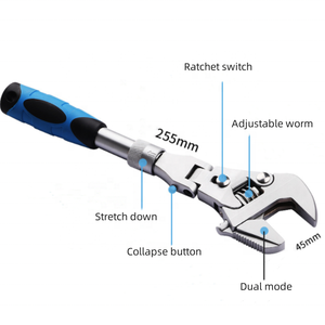 Vendita calda 10 "Multi-funzionale 5 in 1 chiave regolabile a doppia funzione di lavoro pieghevole testa a cricchetto chiave - Product Image 2
