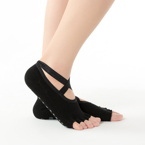 Chaussettes de Pilates de Yoga antidérapantes sans orteils ou orteils Chaussettes d'entraînement antidérapantes Pilates, <span class=keywords><strong>Barre</strong></span>, Ballet, Bikram avec poignées - Product Image 5