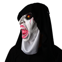 Masque de nonne Halloween Noël Fête costumée Accessoires de costume d'horreur Effrayant Valak Tête de monstre avec capuche en latex pour déguisement