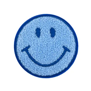 Smile Face Custom Design Chenille Patches Iron On Backing Embroidered Patches For Clothing Jackets Hats Caps Bags