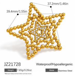 Ensemble de bijoux SUMMLY classique en acier inoxydable plaqué or 18 carats avec boucles d'oreilles et bague à perles creuses en zircon pour <span class=keywords><strong>femme</strong></span>, cadeau de fête - Product Image 3