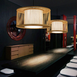 Round Bamboo Pendant <b>Light</b> Led E27 Single Head Chandelier For Hotels Guesthouses Zen Style Living Room Bedroom <b>Dining</b> Area - Product Image 1
